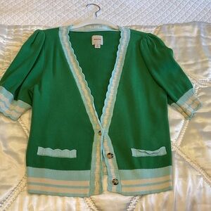 Maeve Green,Cream,and Blue Cardigan